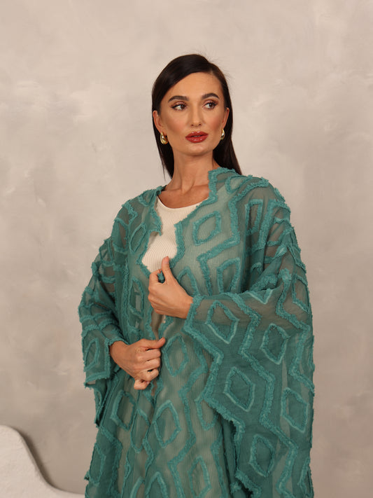 3D EMBROIDERED KAFTAN - TEAL GREEN