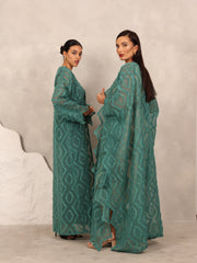 3D EMBROIDERED ABAYA - TEAL GREEN