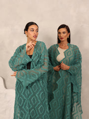 3D EMBROIDERED ABAYA - TEAL GREEN