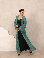 3D EMBROIDERED ABAYA - TEAL GREEN