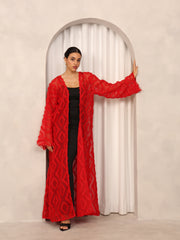 3D EMBROIDERED ABAYA - RED