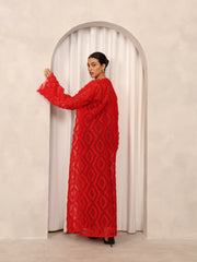 3D EMBROIDERED ABAYA - RED