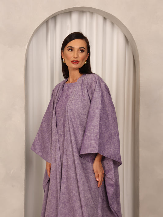 LINEN KAFTAN & INNER DRESS SET - PURPLE