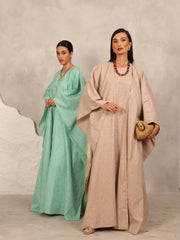 LINEN KAFTAN & INNER DRESS SET - MINT GREEN