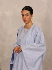 LINEN KAFTAN & INNER DRESS SET - LIGHT BLUE