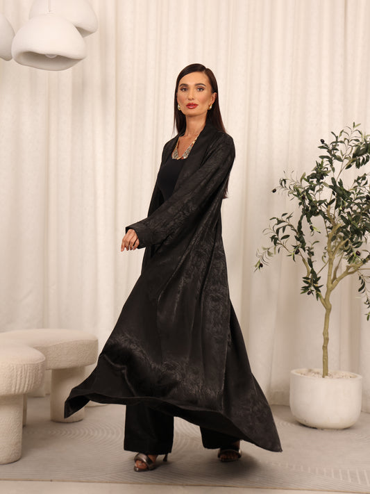 SILK LONG CARDIGAN SET - BLACK