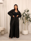 SILK LONG ABAYA & PANTS SET - BLACK