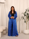 SILK LONG ABAYA & PANTS SET - BLUE