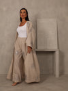 EMBROIDERED ABAYA & PANTS SET - SILVER