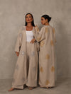 EMBROIDERED ABAYA & PANTS SET - SILVER