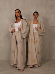 EMBROIDERED ABAYA & PANTS SET - GOLD