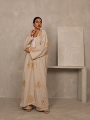 EMBROIDERED ABAYA & PANTS SET - GOLD