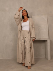 EMBROIDERED ABAYA & PANTS SET - SILVER