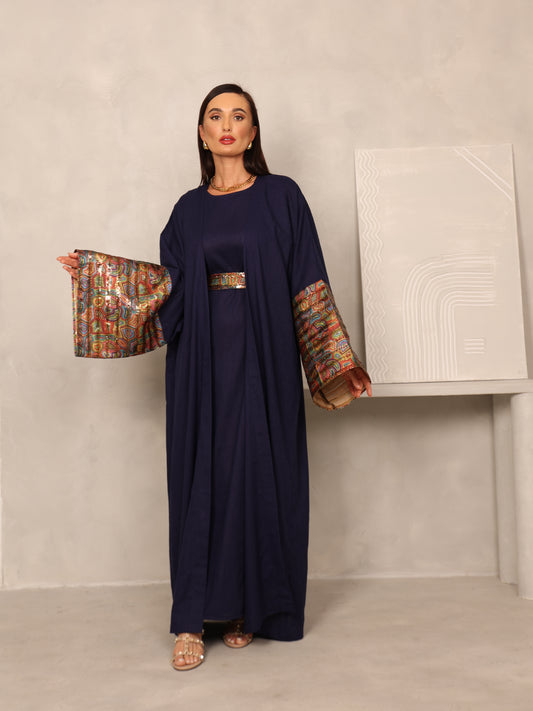 STATEMENT SLEEVES KAFTAN & INNER DRESS  - NAVY BLUE