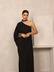 PALESTINIAN EMBROIDERED ONE SHOULDER DRESS - BLACK