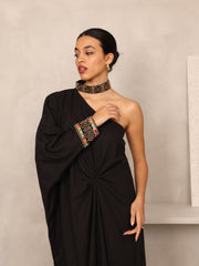 PALESTINIAN EMBROIDERED ONE SHOULDER DRESS - BLACK