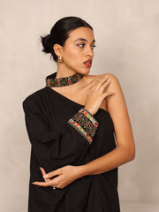 PALESTINIAN EMBROIDERED ONE SHOULDER DRESS - BLACK