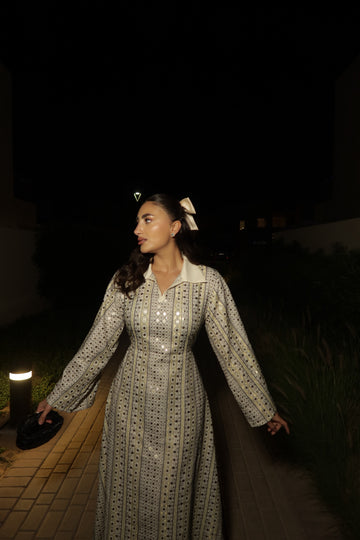 Embroidered Kaftan Dress - Black & Gold