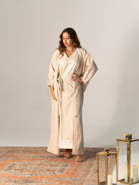 BYSARAD | THE RHEA 3-PIECE ABAYA SET - CREME