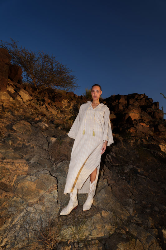 Kaftan Dress with Hood - Off White