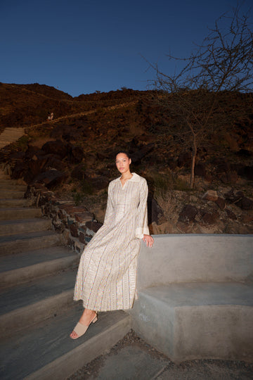 Embroidered Kaftan Dress - Beige