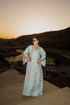 Embroidered Kaftan Dress - Light Turquoise