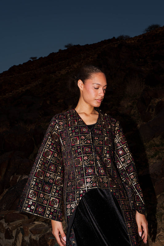 Kaftan Vest - Embroidered Black Velvet