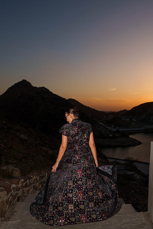 Kaftan Vest - Embroidered Black Velvet