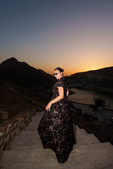 Kaftan Vest - Embroidered Black Velvet