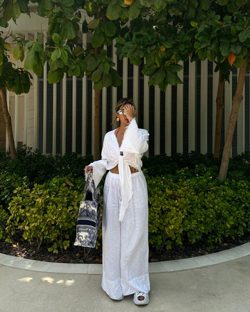 LINEN PANTS & LONG SLEEVE CROPPED SHIRT SET