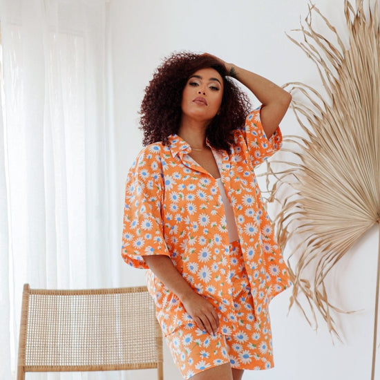 BYSARAD | DAISY SHORTS & SHIRT CO-ORD - ORANGE