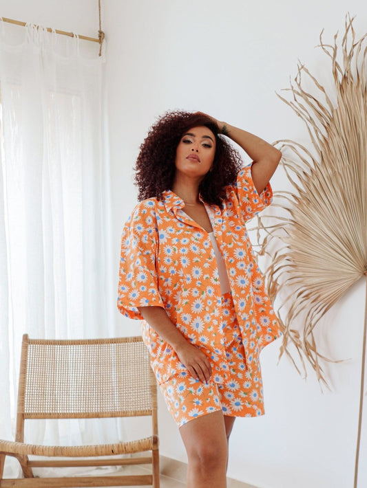 BYSARAD | DAISY SHORTS & SHIRT CO-ORD - ORANGE