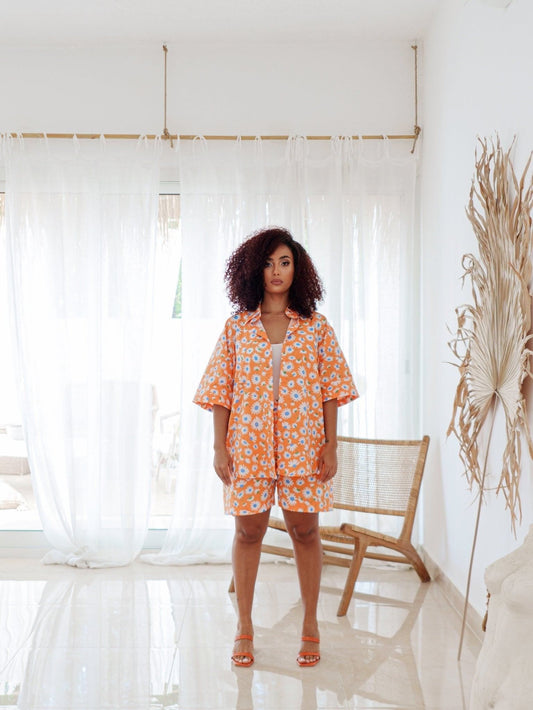 BYSARAD | DAISY SHORTS & SHIRT CO-ORD - ORANGE