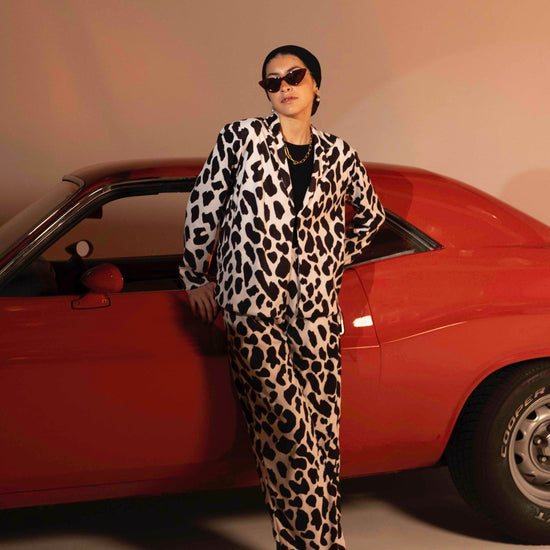 BYSARAD | DALMATIAN FAUX SUEDE PANTS & BLAZER SET