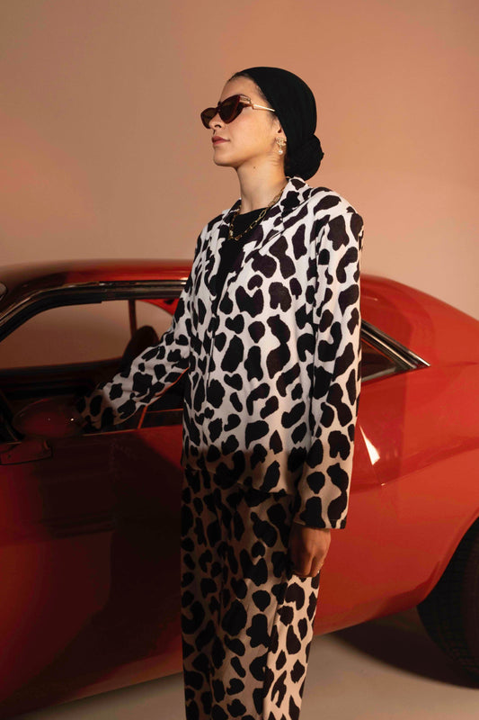 BYSARAD | DALMATIAN FAUX SUEDE PANTS & BLAZER SET