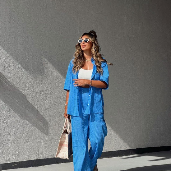 BYSARAD | DENEN PANTS & SHIRT CO-ORD - BLUE