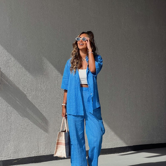 BYSARAD | DENEN PANTS & SHIRT CO-ORD - BLUE