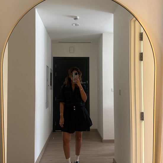 BYSARAD | DENIM PLEATED SKIRT & OVERSIZED SHIRT SET - BLACK