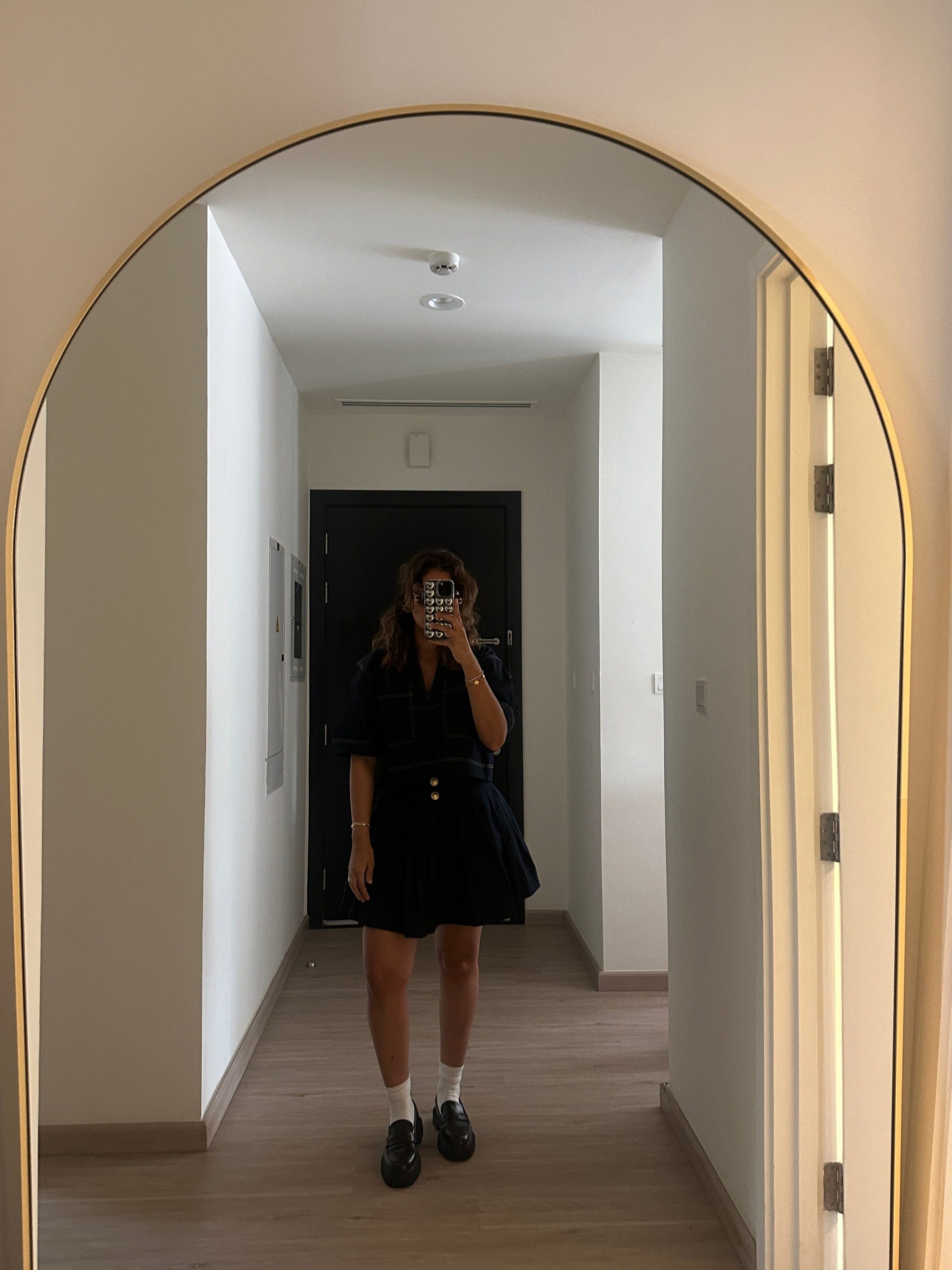 BYSARAD | DENIM PLEATED SKIRT & OVERSIZED SHIRT SET - BLACK