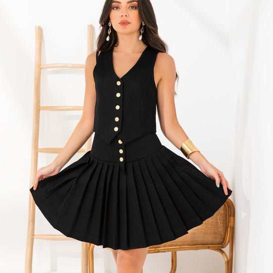 BYSARAD | DENIM SKIRT & WAISTCOAT CO-ORD - BLACK