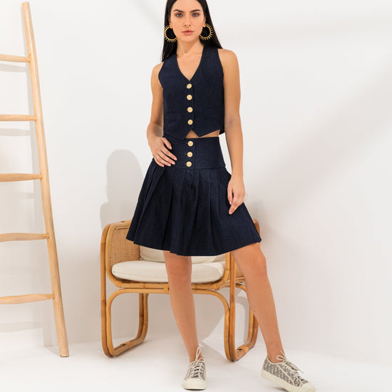 BYSARAD | DENIM SKIRT & WAISTCOAT CO-ORD - BLUE