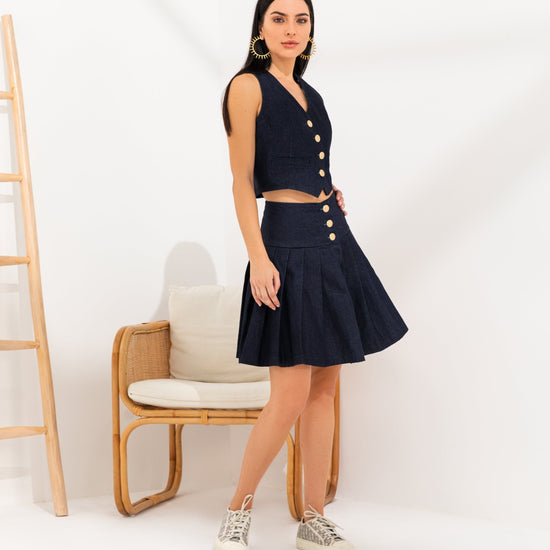 BYSARAD | DENIM SKIRT & WAISTCOAT CO-ORD - BLUE