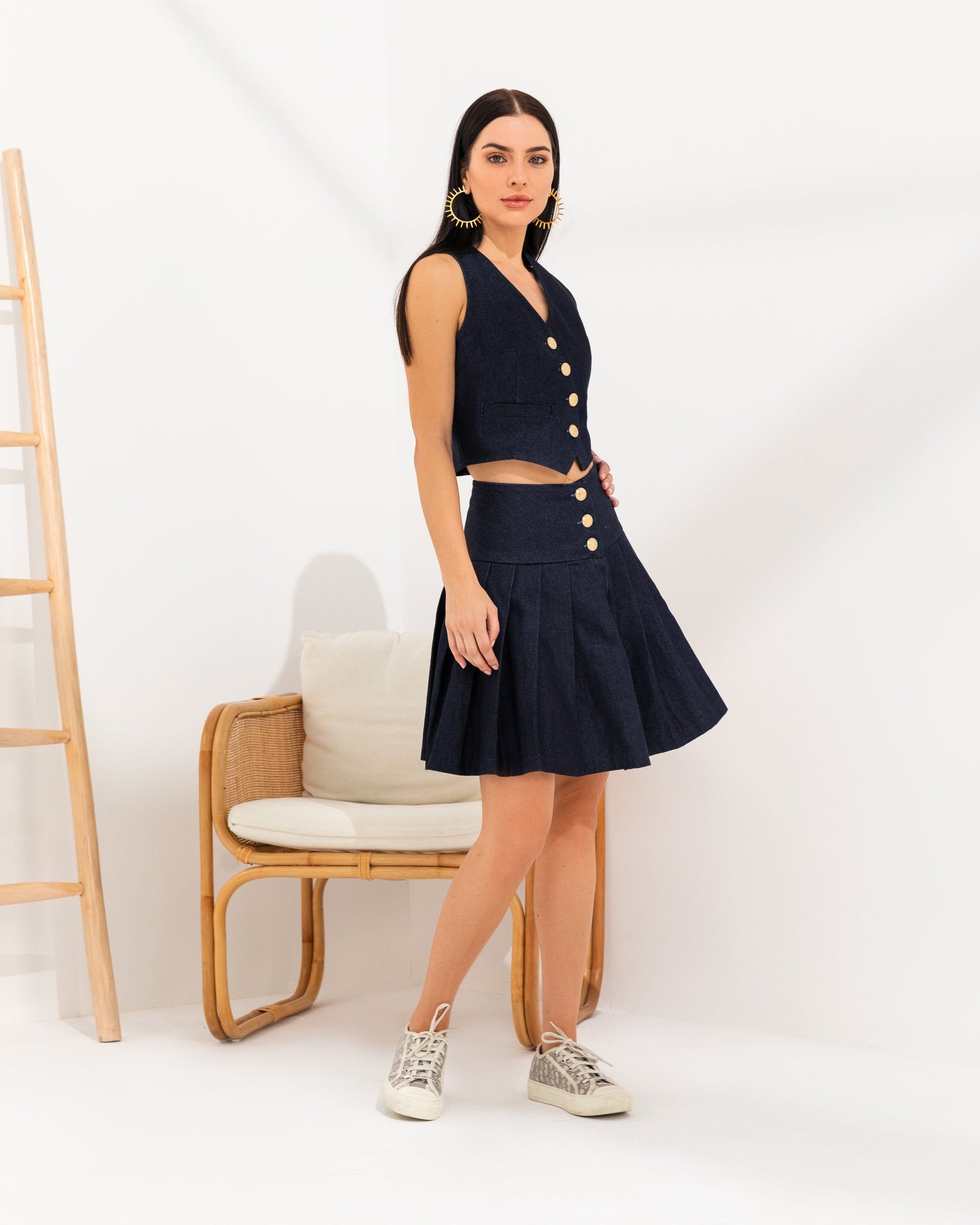 BYSARAD | DENIM SKIRT & WAISTCOAT CO-ORD - BLUE