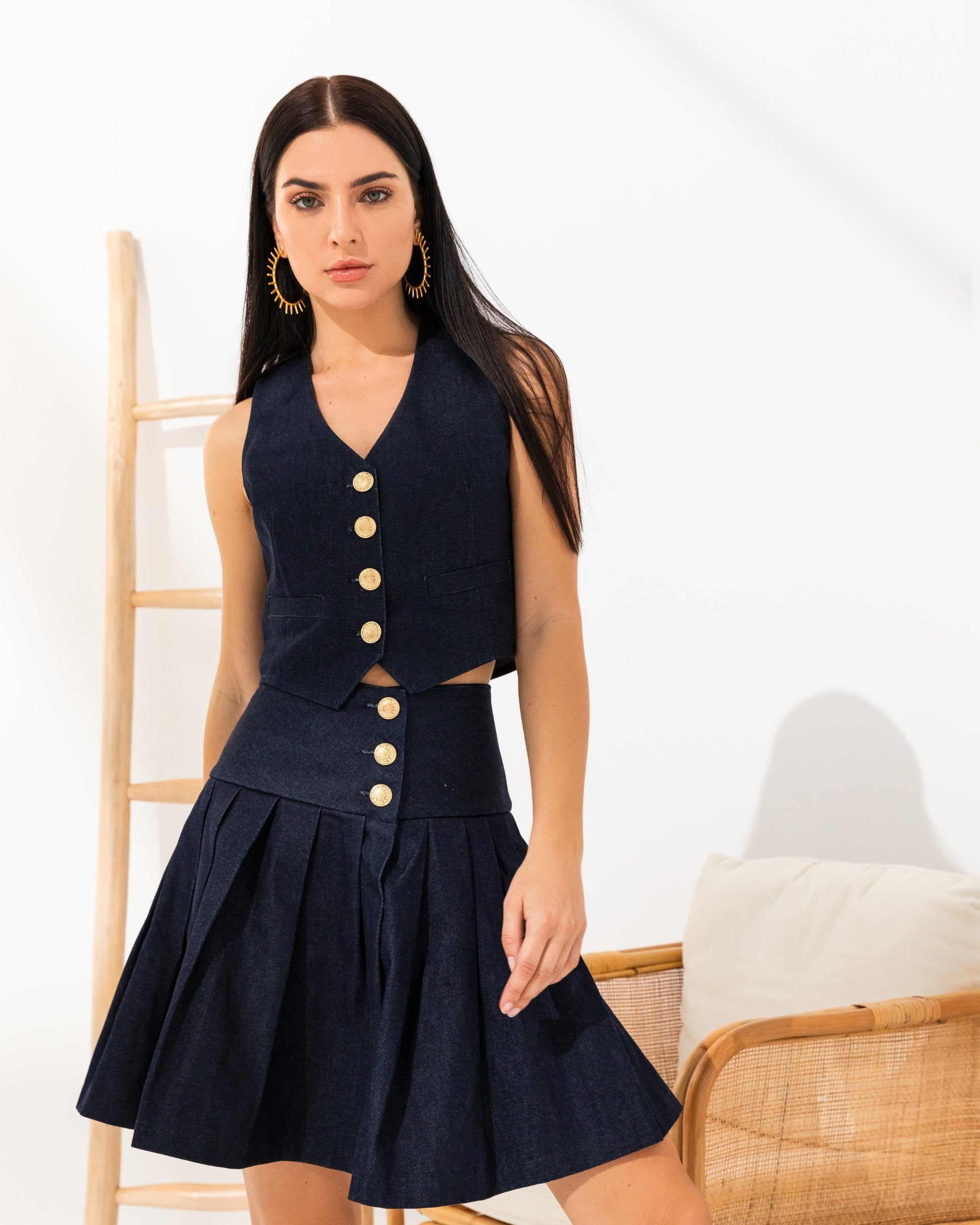 BYSARAD | DENIM SKIRT & WAISTCOAT CO-ORD - BLUE
