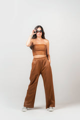 BYSARAD | FAUX LEATHER CORSET TOP - CAMEL