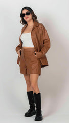 BYSARAD | FAUX LEATHER JACKET - CAMEL BROWN