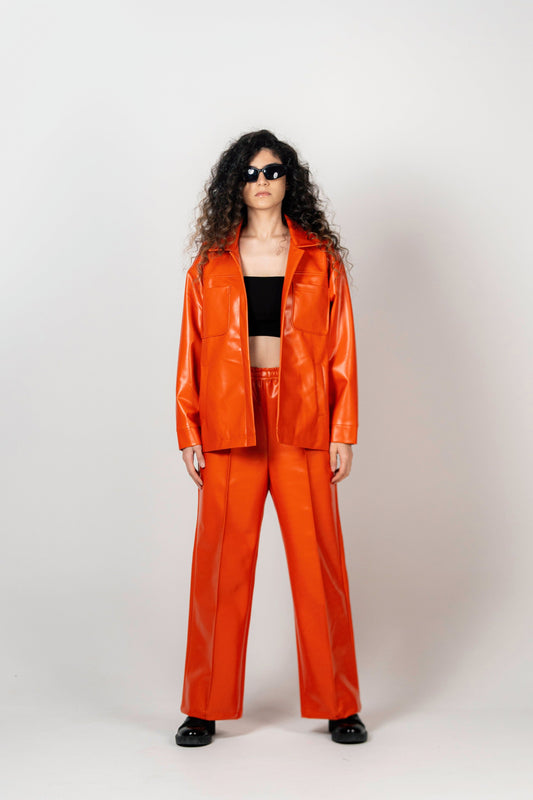 BYSARAD | FAUX LEATHER JACKET - ORANGE