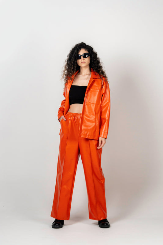 BYSARAD | FAUX LEATHER JACKET - ORANGE