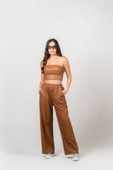 BYSARAD | FAUX LEATHER PANTS & CORSET SET - CAMEL