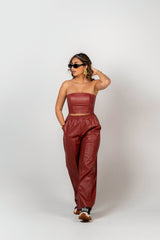 BYSARAD | FAUX LEATHER PANTS & CORSET SET - RED